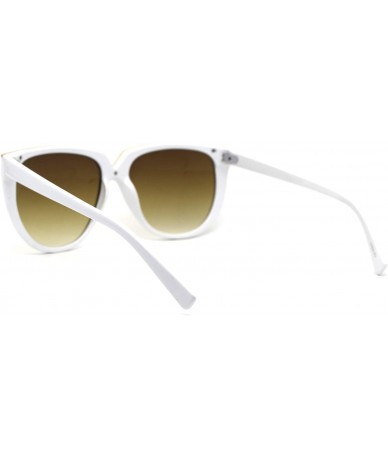 Oversized Womens V Flat Top Oversize Cat Eye Plastic Sunglasses - White Brown - CD196245U8D $22.12