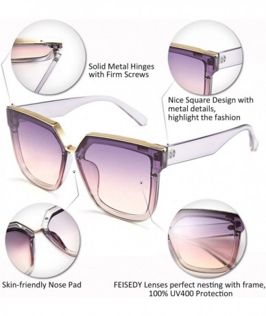 Square Fashion Women Men Sunglasses Square Frame Metal Shape Nesting Lenses B2595 - Clear Purple - CP198836Z2X $26.83