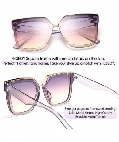 Square Fashion Women Men Sunglasses Square Frame Metal Shape Nesting Lenses B2595 - Clear Purple - CP198836Z2X $26.83