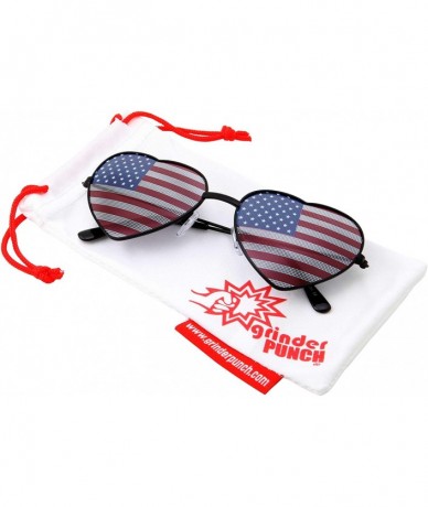 Round Womens Heart Shaped American Flag Cute Sunglasses - Black - CK18M5GKMXU $19.91