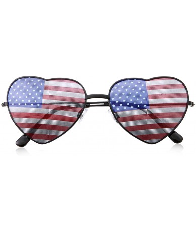 Round Womens Heart Shaped American Flag Cute Sunglasses - Black - CK18M5GKMXU $19.91