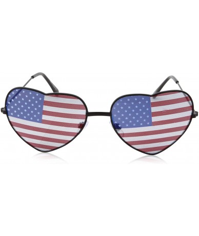 Round Womens Heart Shaped American Flag Cute Sunglasses - Black - CK18M5GKMXU $19.91