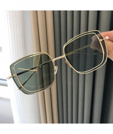 Square 2019 New Two-color lens sunglasses Brand Designer female double Frame Square men's pearls Glasses - Green - C918WQTOA3...