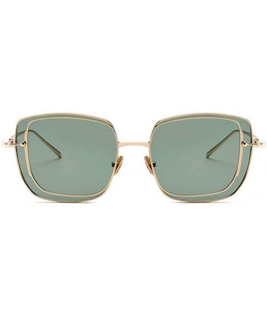 Square 2019 New Two-color lens sunglasses Brand Designer female double Frame Square men's pearls Glasses - Green - C918WQTOA3...