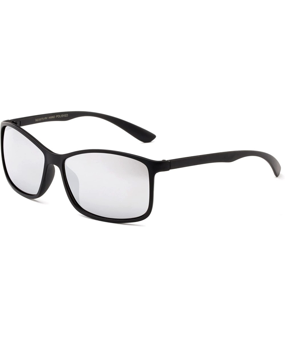 Sport Retro Squared Design Sporty Mens Sunglasses for Men Flash Mirror - Black/Mirror - CB12IGNN2HH $18.54