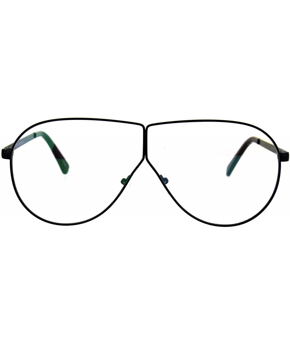 Shield Mens Oversize Clear Lens Metal Rim Shield Pilots Eye Glasses - Black - CS185KLE9QE $23.84