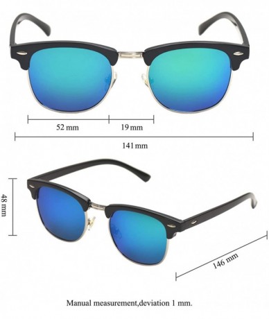 Square Vintage Semi Round Polarized Sunglasses for Men and Women 100% UV Protection Glasses - Lake Blue Lens - CY18YGDD2T3 $2...