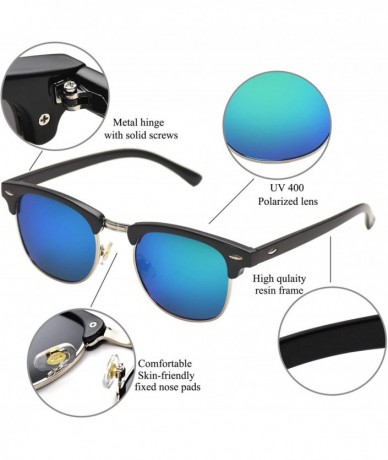 Square Vintage Semi Round Polarized Sunglasses for Men and Women 100% UV Protection Glasses - Lake Blue Lens - CY18YGDD2T3 $2...