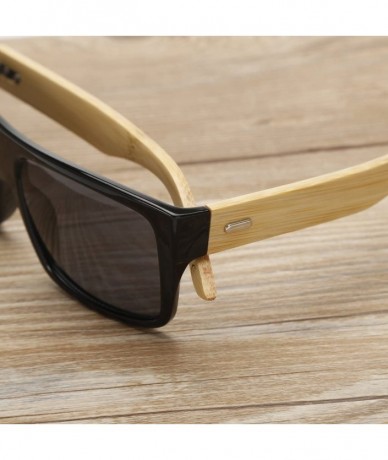 Aviator Large Retro Style Wooden Bamboo Flat Top Sunglasses Square Aviator Shades - Black/Gold - C912JRYXU21 $38.82