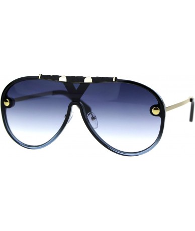 Sport Mens Mobster Flat Top Shield Racer Retro Sunglasses - Black Blue Smoke - CM18TXCWMGT $26.91