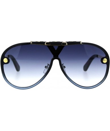 Sport Mens Mobster Flat Top Shield Racer Retro Sunglasses - Black Blue Smoke - CM18TXCWMGT $26.91