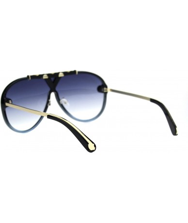 Sport Mens Mobster Flat Top Shield Racer Retro Sunglasses - Black Blue Smoke - CM18TXCWMGT $26.91