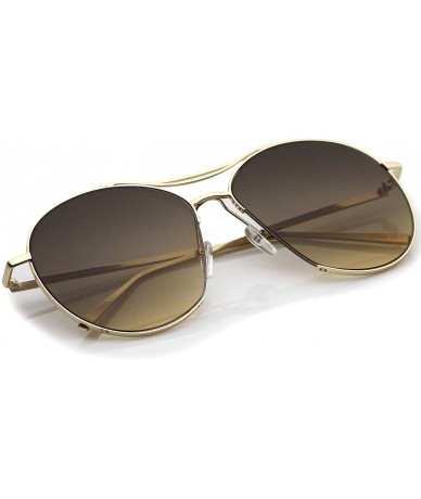 Semi-rimless Oversized Metal Frame Brow Bar Semi-Rimless Gradient Flat Lens Aviator Sunglasses 60mm - Gold / Smoke Gradient -...