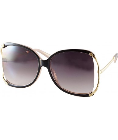 Butterfly Oversize Exposed Lens Rose Deco Metal Temple Butterfly Sunglasses A255 - Black Pink Beige/ Black - CZ18O3MA4O8 $25.38