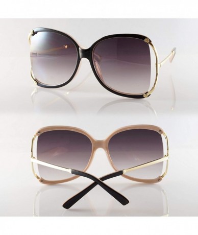 Butterfly Oversize Exposed Lens Rose Deco Metal Temple Butterfly Sunglasses A255 - Black Pink Beige/ Black - CZ18O3MA4O8 $25.38