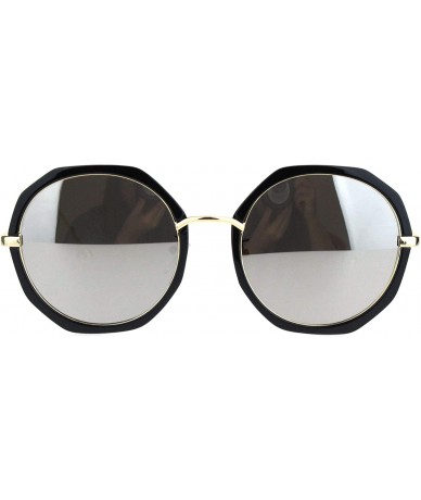 Round Womens Mod Geometric Color Mirrored Lens Round Luxury Sunglasses - Black Silver Mirror - CE18KI7XC4N $22.41