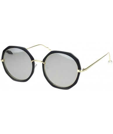 Round Womens Mod Geometric Color Mirrored Lens Round Luxury Sunglasses - Black Silver Mirror - CE18KI7XC4N $22.41