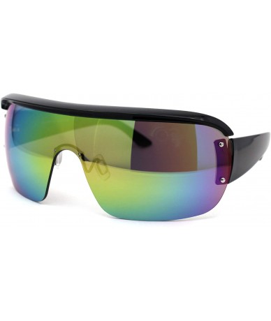 Shield Womens Oversize Shield 90s Oversize Euro Style Sunglasses - Black Rainbow Mirror - CE195S0YS36 $23.14