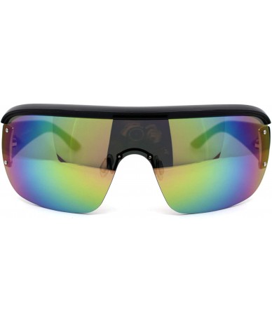 Shield Womens Oversize Shield 90s Oversize Euro Style Sunglasses - Black Rainbow Mirror - CE195S0YS36 $23.14