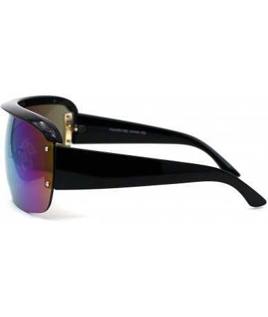 Shield Womens Oversize Shield 90s Oversize Euro Style Sunglasses - Black Rainbow Mirror - CE195S0YS36 $23.14