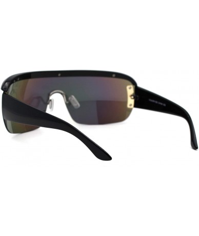 Shield Womens Oversize Shield 90s Oversize Euro Style Sunglasses - Black Rainbow Mirror - CE195S0YS36 $23.14