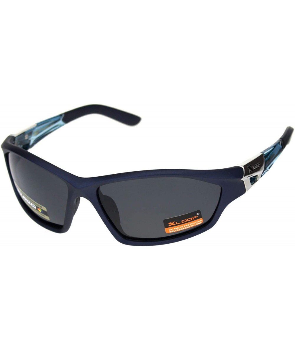 Oval Polarized Lens Mens Xloop Sunglasses Sporty Oval Wrap Around Matted Frames - Navy Blue (Black) - CJ18A9KNY2Q $23.40