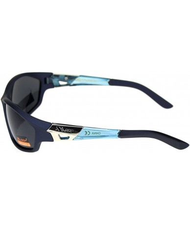 Oval Polarized Lens Mens Xloop Sunglasses Sporty Oval Wrap Around Matted Frames - Navy Blue (Black) - CJ18A9KNY2Q $23.40