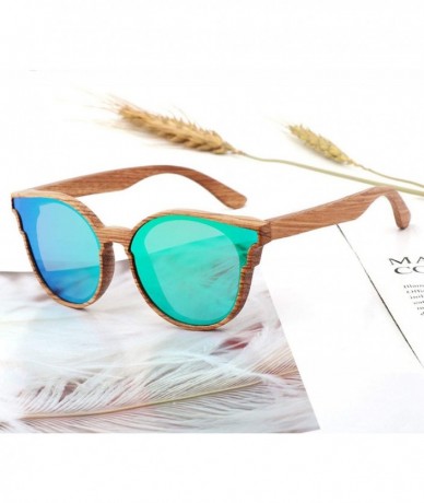 Aviator Women Wood Sunglasses Lady Retro Cateye Sun Glasses Polarized Glasses for men UV400 - C1 Brown Lens - CF18W7IR8RA $64.36