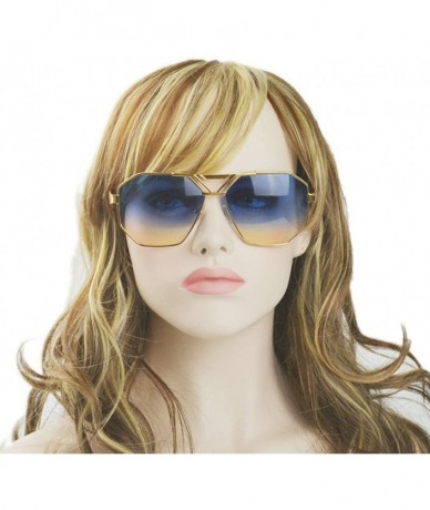 Rimless unisex rectangular sunglasses special metal bridge - Blueyellow - CQ12IN2QUCZ $35.18