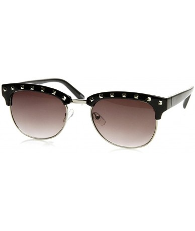 Wayfarer Womens Classic Studded Half Frame Horn Rimmed Sunglasses (Black-Silver) - CE11MV611BF $18.76