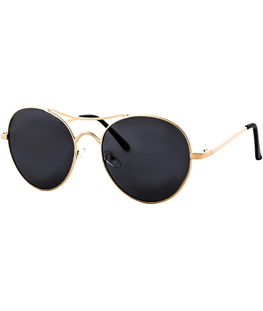 Goggle Round Aviator Sunglasses Men Women Mirrored Metal Double Bridge Stylish - Gold Metal Frame / Black Lens - C818RL2RTYW ...