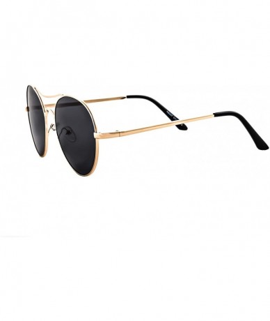 Goggle Round Aviator Sunglasses Men Women Mirrored Metal Double Bridge Stylish - Gold Metal Frame / Black Lens - C818RL2RTYW ...