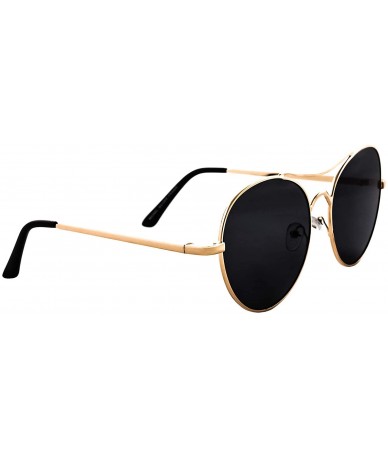 Goggle Round Aviator Sunglasses Men Women Mirrored Metal Double Bridge Stylish - Gold Metal Frame / Black Lens - C818RL2RTYW ...