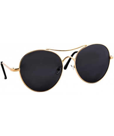 Goggle Round Aviator Sunglasses Men Women Mirrored Metal Double Bridge Stylish - Gold Metal Frame / Black Lens - C818RL2RTYW ...