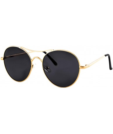 Goggle Round Aviator Sunglasses Men Women Mirrored Metal Double Bridge Stylish - Gold Metal Frame / Black Lens - C818RL2RTYW ...