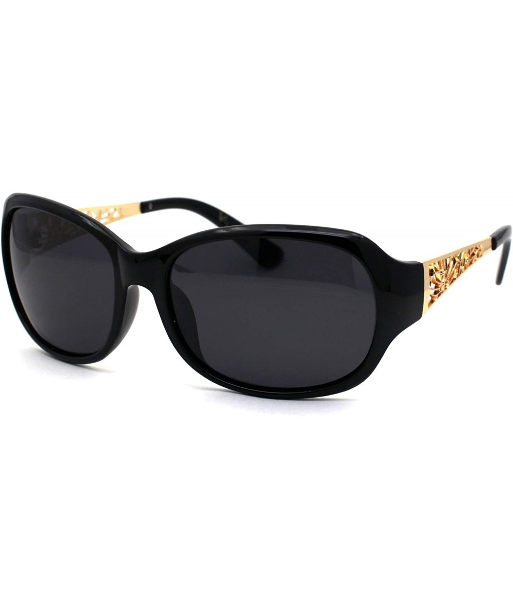 Oval Polarized Antiglare Floral Diecut Arm Luxury Butterfly Sunglasses - Black Gold Black - CH196WL3QWQ $22.78