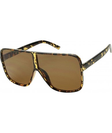 Square Oversized Flat Top Half Round Sunglasses Flat Lens Shield Women's Fashion Shades - Tortoise - CK18ARWGEMK $22.77