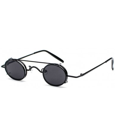 Oval Vintage Small Oval Punk Sunglasses unisex Fashion HD Lens Clip on Flat UV400 - Black - C4189TR8NTD $25.92