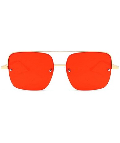 Square Fashion Square Double Beam Sunglasses Retro Red Yellow Glasses Men and Women Sunglasses Square Big Frame - Red - CB18A...