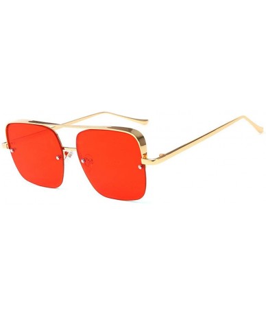 Square Fashion Square Double Beam Sunglasses Retro Red Yellow Glasses Men and Women Sunglasses Square Big Frame - Red - CB18A...