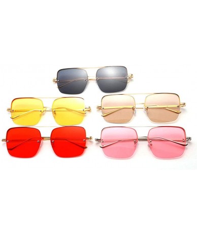 Square Fashion Square Double Beam Sunglasses Retro Red Yellow Glasses Men and Women Sunglasses Square Big Frame - Red - CB18A...