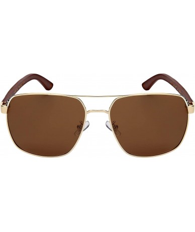 Sport Polarized Square Aviator Natural Bamboo Arms Sunglasses Lightweight 1220BM-P - C318O7O4OCH $28.08