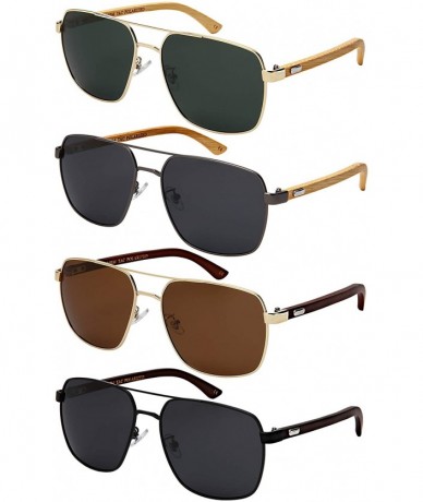 Sport Polarized Square Aviator Natural Bamboo Arms Sunglasses Lightweight 1220BM-P - C318O7O4OCH $28.08