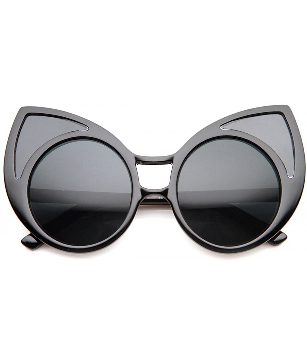 Cat Eye Womens High Fashion Oversized Window Lens Round Cat Eye Sunglasses - Black / Smoke - CZ122TX2XOX $20.67