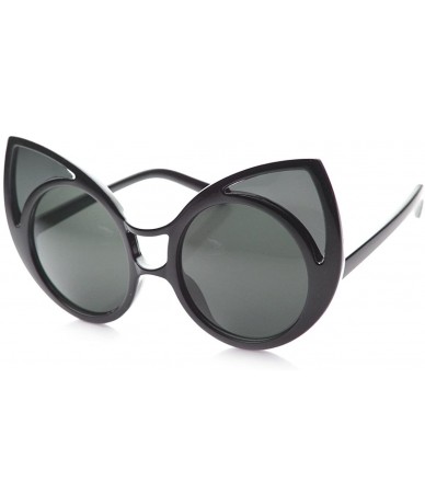 Cat Eye Womens High Fashion Oversized Window Lens Round Cat Eye Sunglasses - Black / Smoke - CZ122TX2XOX $20.67