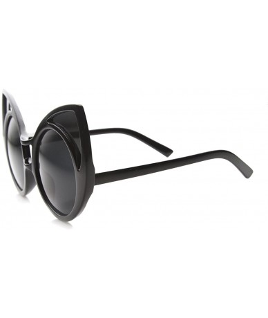 Cat Eye Womens High Fashion Oversized Window Lens Round Cat Eye Sunglasses - Black / Smoke - CZ122TX2XOX $20.67