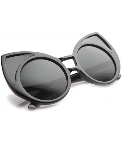 Cat Eye Womens High Fashion Oversized Window Lens Round Cat Eye Sunglasses - Black / Smoke - CZ122TX2XOX $20.67