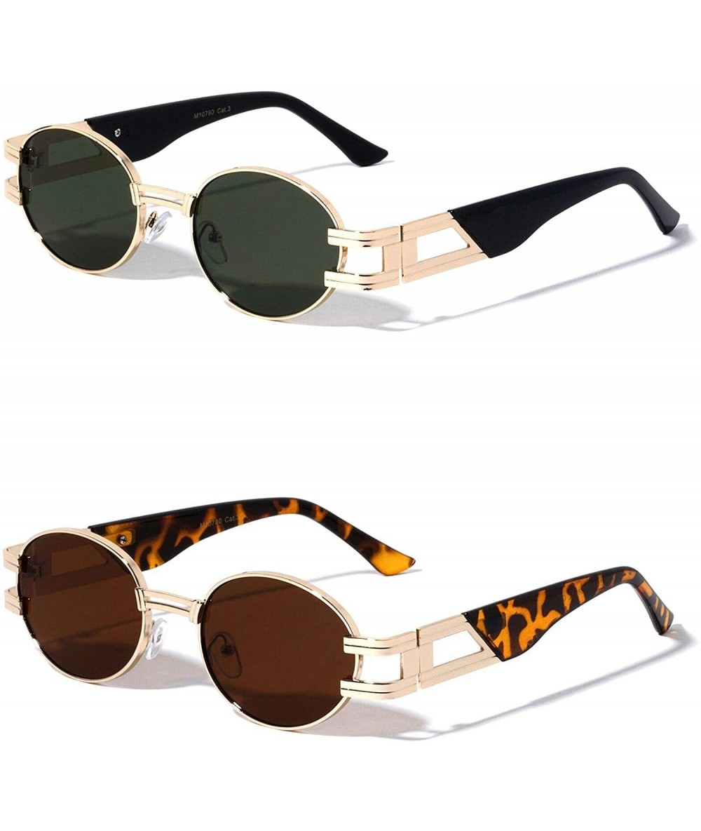 Oval Oval Retro Art Nouveau Vintage Style Metal Frame Sunglasses - 2 Pack Green and Brown - CG1978HN7W6 $38.93