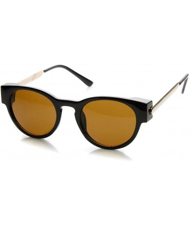 Wayfarer Fashion Keyhole Metal Temple Oval Horn Rimmed Sunglasses (Black-Gold Brown) - CD11J1RZFBT $20.90