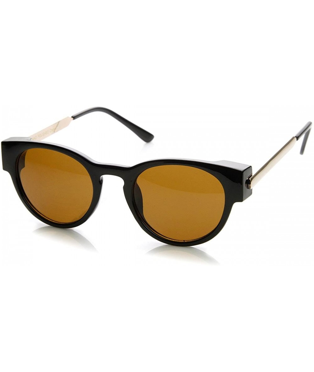 Wayfarer Fashion Keyhole Metal Temple Oval Horn Rimmed Sunglasses (Black-Gold Brown) - CD11J1RZFBT $20.90